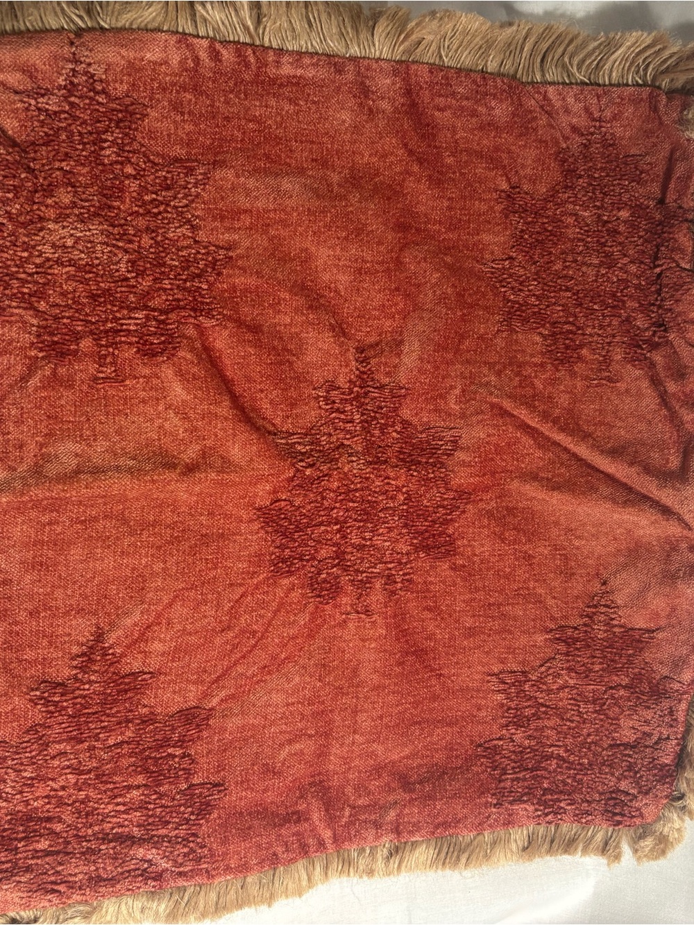 Burnt red zippered pillow cover with Fringe